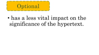 • has a less vital impact on the
significance of the hypertext.
Optional
 