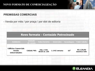 NOVO FORMATO DE COMERCIALIZAÇÃO PREMISSAS COMERCIAIS - Venda por mês / por praça / por slot de editoria 