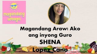 1
Magandang Araw! Ako
ang inyong Guro
SHENA
Lopez Cano Grade 10-Cookery
 
