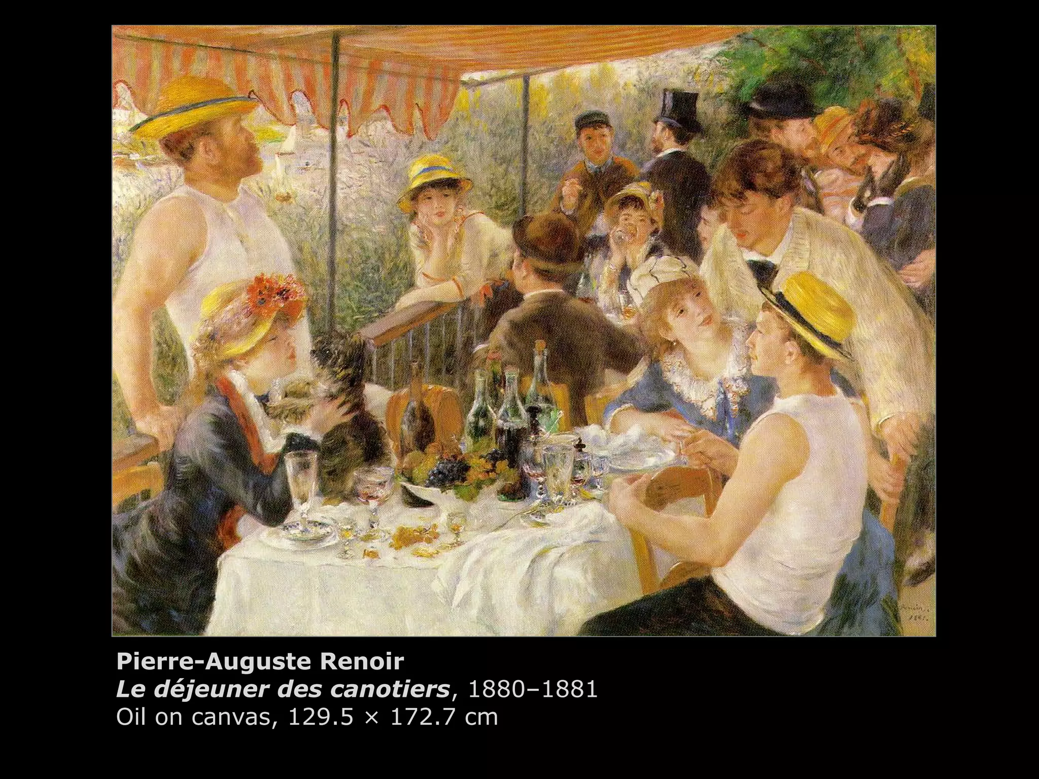 Pierre-Auguste Renoir
Le déjeuner des canotiers, 1880–1881
Oil on canvas, 129.5 × 172.7 cm
 