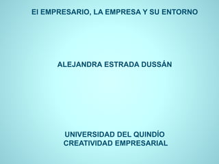 El EMPRESARIO, LA EMPRESA Y SU ENTORNO 
ALEJANDRA ESTRADA DUSSÁN 
UNIVERSIDAD DEL QUINDÍO 
CREATIVIDAD EMPRESARIAL 
 
