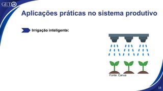 Irrigação inteligente:
Fonte: Canva
18
Aplicações práticas no sistema produtivo
 