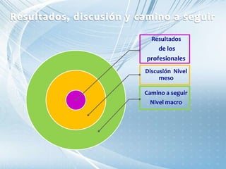 Resultados
de los
profesionales
Discusión Nivel
meso
Camino a seguir
Nivel macro
 