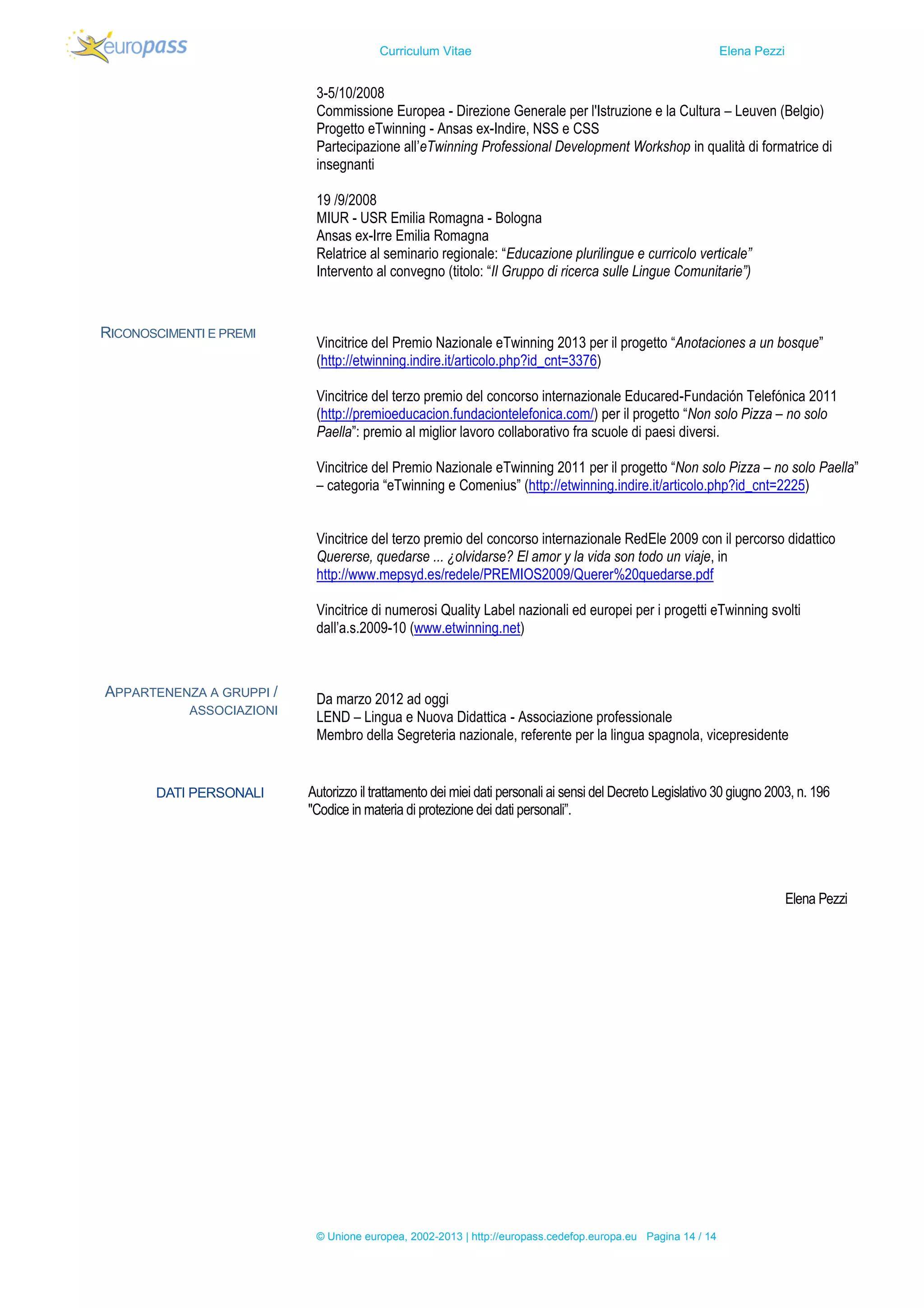 Elena pezzi cv-europass28-2-14 | PDF