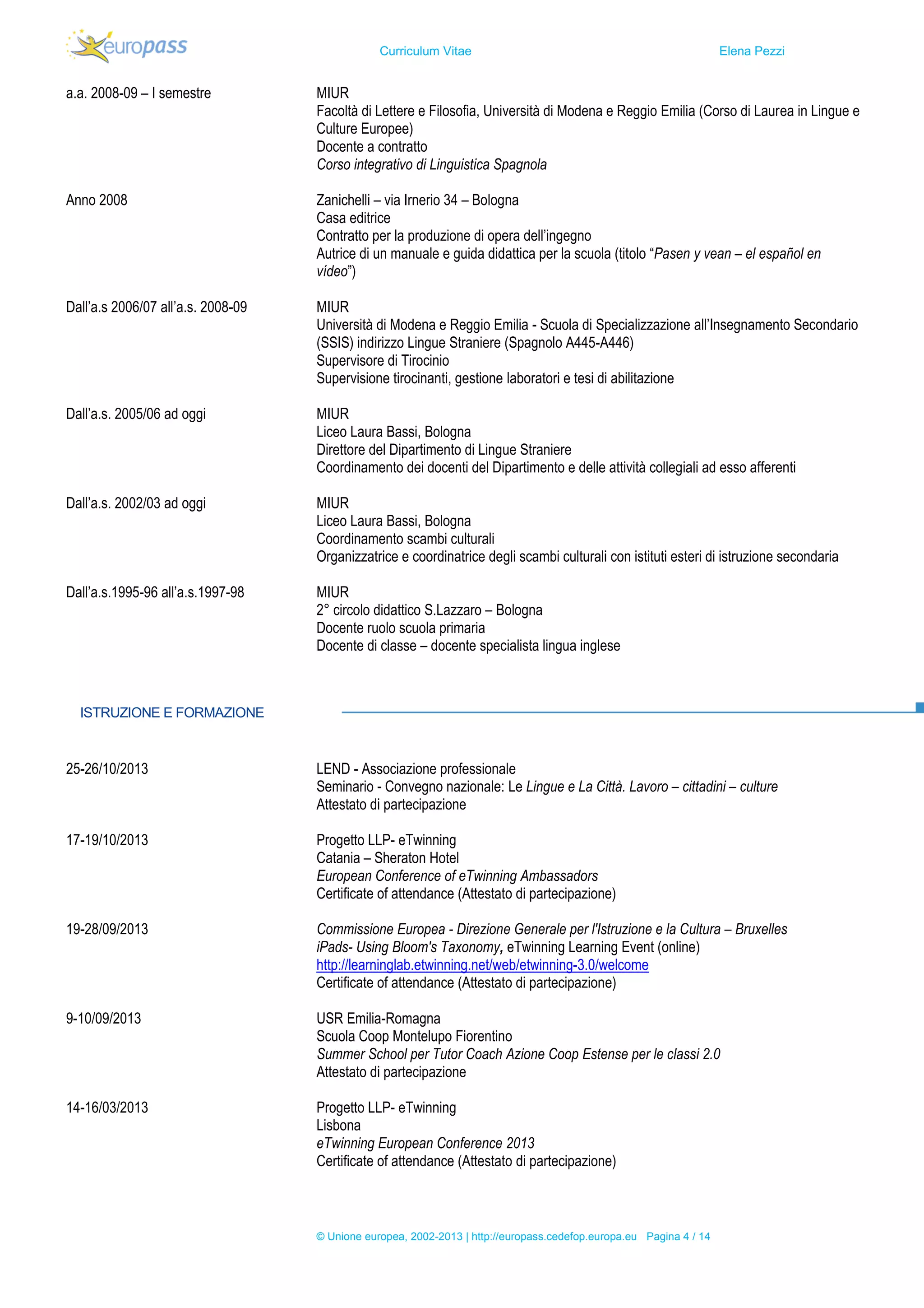 Elena pezzi cv-europass28-2-14 | PDF