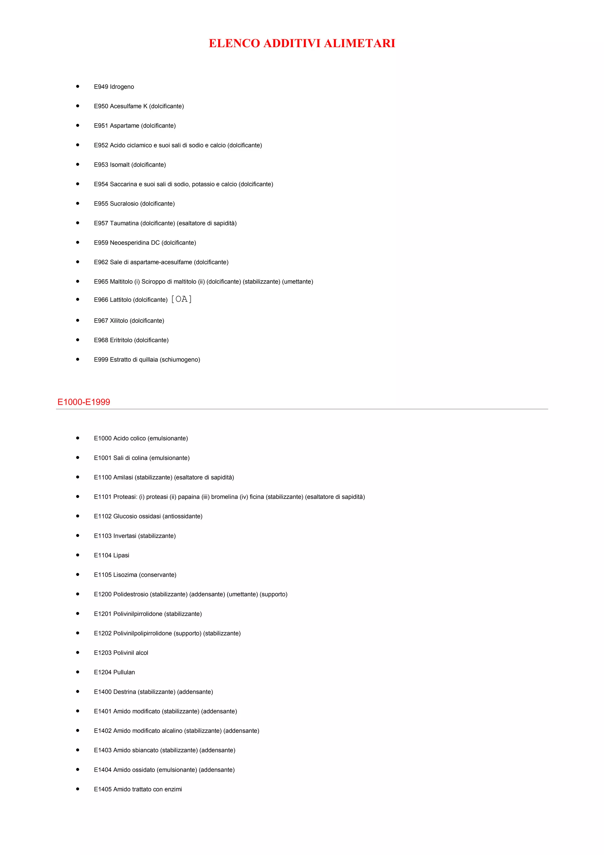 Elenco additivi alimentari | PDF