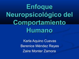 Enfoque
Neuropsicológico del
  Comportamiento
     Humano
     Karla Aquino Cuevas
    Berenice Méndez Reyes
     Zaire Monter Zamora
 
