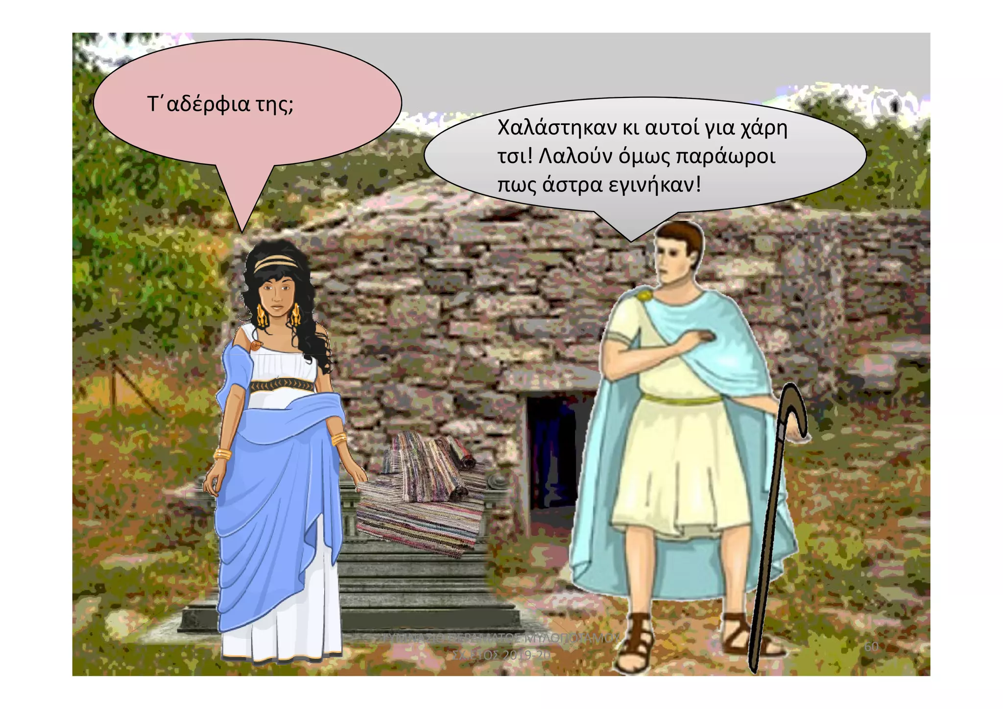 Τ΄αδέρφια της;
Χαλάστηκαν κι αυτοί για χάρηΧαλάστηκαν κι αυτοί για χάρη
τσι! Λαλούν όμως παράωροι
πως άστρα εγινήκαν!
60
ΓΥΜΝΑΣΙΟ ΠΕΡΑΜΑΤΟΣ ΜΥΛΟΠΟΤΑΜΟΥ
ΣΧ.ΕΤΟΣ 2019-20
 