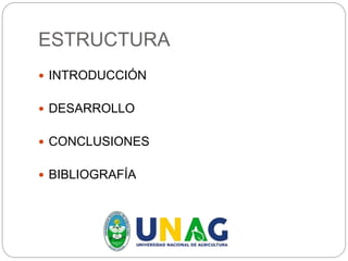 ESTRUCTURA
 INTRODUCCIÓN
 DESARROLLO
 CONCLUSIONES
 BIBLIOGRAFÍA
 