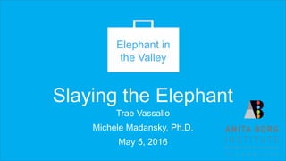 Elephant in
the Valley
Slaying the Elephant
Trae Vassallo
Michele Madansky, Ph.D.
May 5, 2016
 