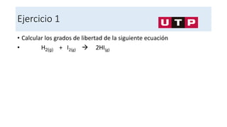 Ejercicio 1
• Calcular los grados de libertad de la siguiente ecuación
• H2(g) + I2(g)  2HI(g)
 