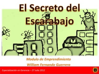 Modulo de Emprendimiento
                        William Fernando Guerrero
Especialización en Gerencia – 27 Julio 2012
 
