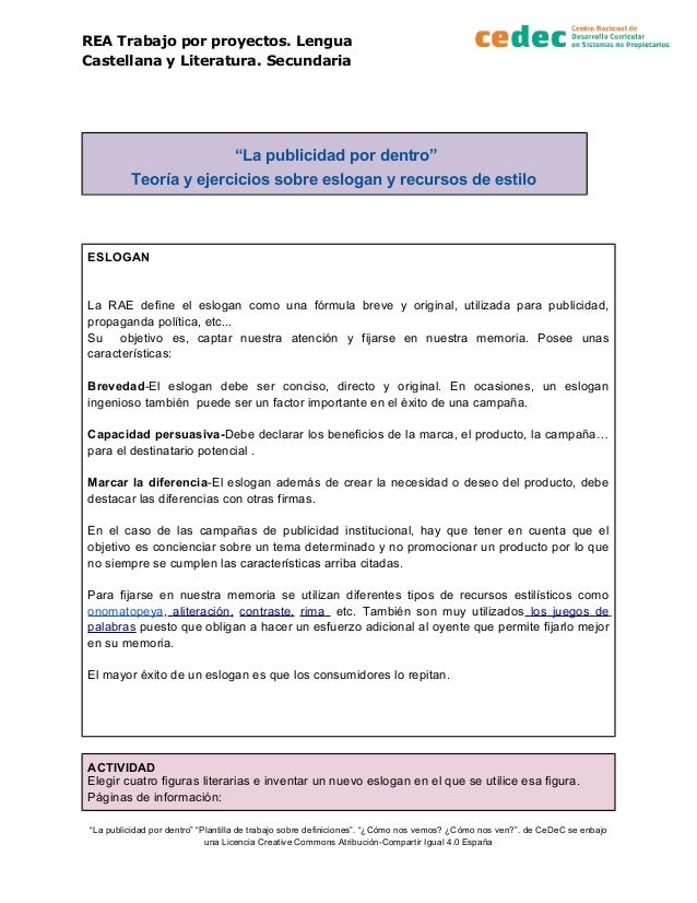 REA Trabajo por proyectos. Lengua
Castellana y Literatura. Secundaria
“La publicidad por dentro”
Teoría y ejercicios sobre...