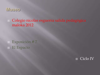    Colegio nicolas esguerra salida pedagógica
    maloka 2012



   Exposición # 7
   El Espacio

                                           Ciclo IV
 