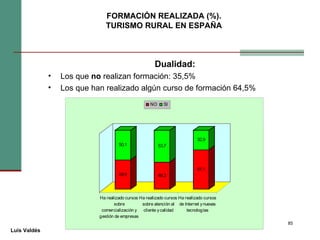 FORMACIÓN REALIZADA (%). TURISMO RURAL EN ESPAÑA Dualidad: Los que  no  realizan formación: 35,5% Los que han realizado algún curso de formación 64,5% Luis Valdés 
