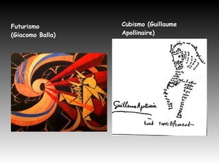 Futurismo
(Giacomo Balla)
Cubismo (Guillaume
Apollinaire)
 
