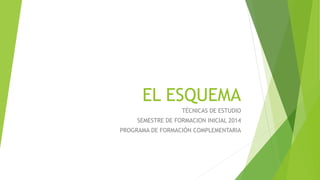 EL ESQUEMA
TÉCNICAS DE ESTUDIO
SEMESTRE DE FORMACION INICIAL 2014
PROGRAMA DE FORMACIÓN COMPLEMENTARIA
 
