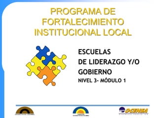 PROGRAMA DE
FORTALECIMIENTO
INSTITUCIONAL LOCAL
ESCUELAS
DE LIDERAZGO Y/O
GOBIERNO
NIVEL 3- MÓDULO 1
 