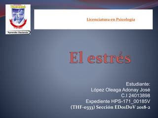 Estudiante:
López Oleaga Adonay José
C.I 24013898
Expediente HPS-171_00185V
(THF-0333) Sección ED01D0V 2018-2
Facultad de
Humanidades
Licenciatura en Psicología
 