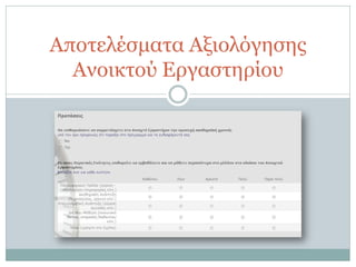 Αποτελέσματα Αξιολόγησης
  Ανοικτού Εργαστηρίου
 