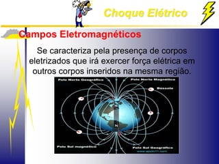Choque Elétrico
Campos Eletromagnéticos
Se caracteriza pela presença de corpos
eletrizados que irá exercer força elétrica em
outros corpos inseridos na mesma região.
 