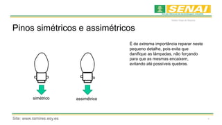 *
Waldyr Diogo de Siqueira
Pinos simétricos e assimétricos
simétrico assimétrico
É de extrema importância reparar neste
pequeno detalhe, pois evita que
danifique as lâmpadas, não forçando
para que as mesmas encaixem,
evitando até possíveis quebras.
Site: www.ramires.esy.es
 