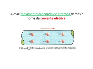 A esse movimento ordenado de elétrons damos o
nome de corrente elétrica.
 