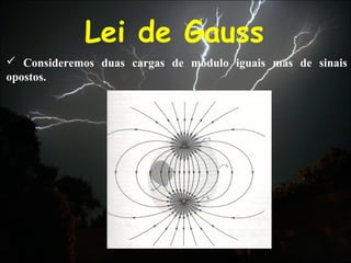 Lei de Gauss
 Consideremos duas cargas de módulo iguais mas de sinais
opostos.
 