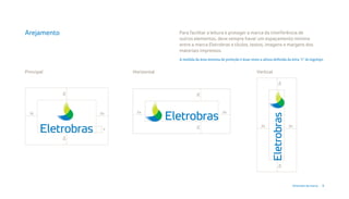 x




                                                                                                                           2x
                                                   2x
Arejamento                                              Para facilitar a leitura e proteger a marca da interferência de




                                                                                                                                                 2x
                                                        outros elementos, deve sempre haver um espaçamento mínimo
                                 2x                                  2x
                                                        entre a marca Eletrobras e títulos, textos, imagens e margens dos
                                                                                                 2x                                                            2x
                                                        materiais impressos.
                                                        A medida da área mínima de proteção é duas vezes a altura definida da letra “r” do logotipo.
                                                                        x




                                                                                                                                                 2x
                                                   2x
Principal                        Horizontal                                                              Vertical




                                                                                                                      2x
             2x




                                                                  2x
  2x                   2x             2x                                           2x


                                                                                                            2x                  2x




                                                                  2x
                        x
             2x




                                              2x
                  2x




                                                                                                                      2x
       2x                   2x
                                                                                                                                     Diretrizes da marca   8
                  x
 