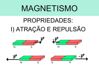 MAGNETISMO
     PROPRIEDADES:
I) ATRAÇÃO E REPULSÃO
 