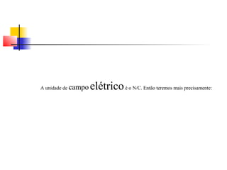 A unidade de campo elétrico é o N/C. Então teremos mais precisamente: 
 