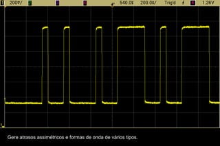 1 GSa/s (SR = 2 x BW)2 GSa/s (SR = 4 x BW)4 GSa/s (SR = 8 x BW)Osciloscópio de 500-MHz (1 GSa/s vs 2 GSa/s vs. 4 GSa/s)Entrada = 100 MHz de clock com 1 ns de tempo de subidaRelação SR vs BW maiorque 4 já é suficienteparaPerfeitamedição do sinal! 