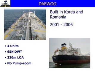 DAEWOO Built in Korea and Romania 2001 - 2006 4 Units 65K DWT 220m LOA No Pump-room 