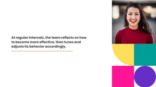 At regular intervals, the team reflects on how
to become more effective, then tunes and
adjusts its behavior accordingly.
 