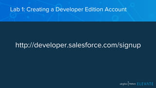 Lab 1: Creating a Developer Edition Account 
http://developer.salesforce.com/signup 
 