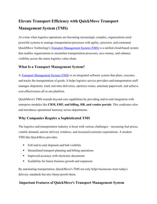 Elevate Transport Efficiency with QuickMove Transport Management System ...