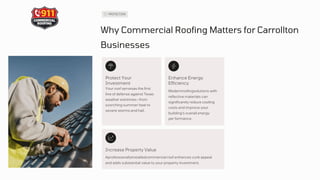 PROTECTION
Why Commercial Roofing Matters for Carrollton
Businesses
Protect Your
Investment
Your roof servesas the first
l...