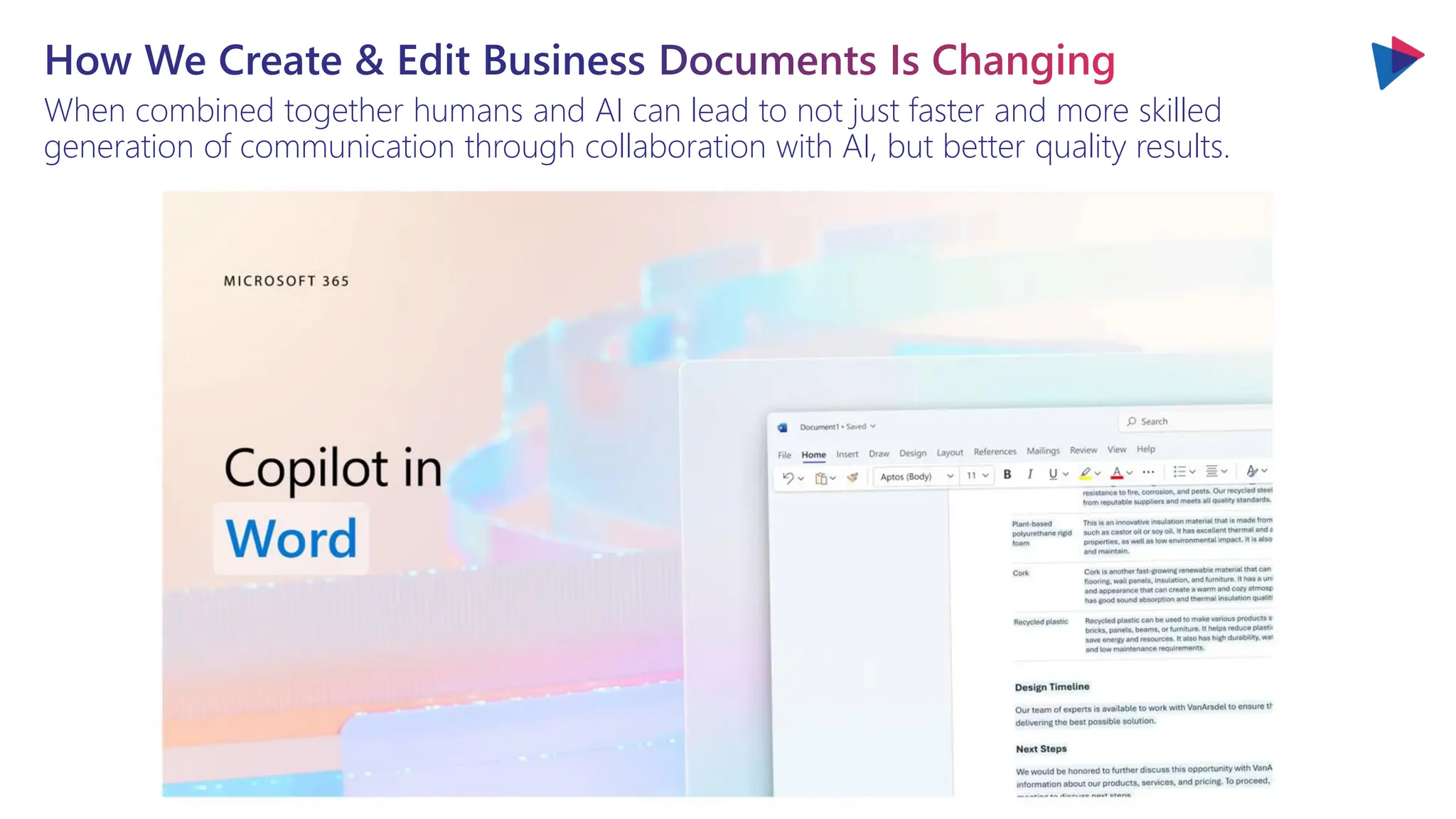 How We Create & Edit Business Documents Is Changing
When combined together humans and AI can lead to not just faster and more skilled
generation of communication through collaboration with AI, but better quality results.
 