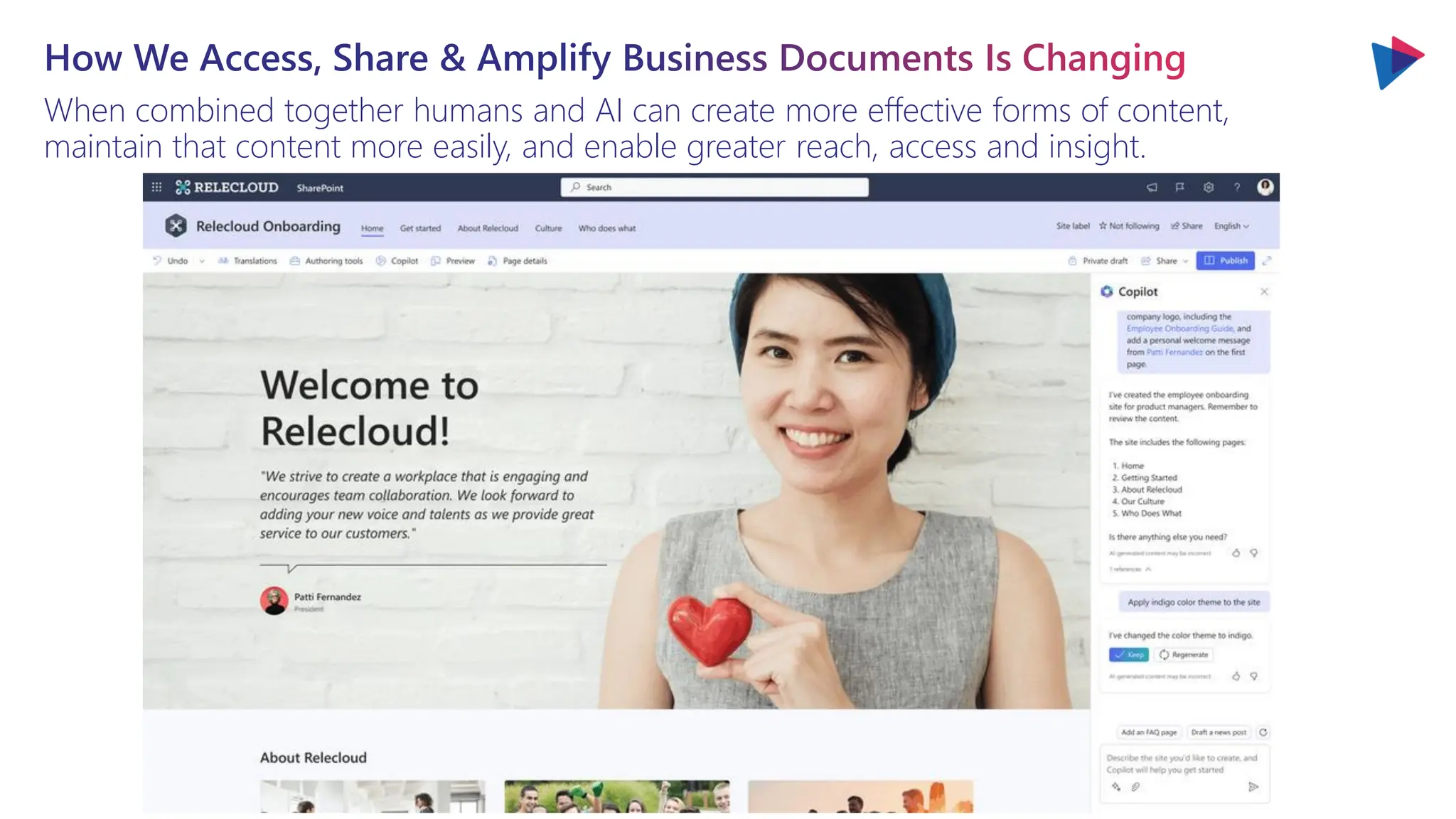 How We Access, Share & Amplify Business Documents Is Changing
When combined together humans and AI can create more effective forms of content,
maintain that content more easily, and enable greater reach, access and insight.
 