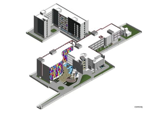 Elevations-Massing Of the building through forms and colours