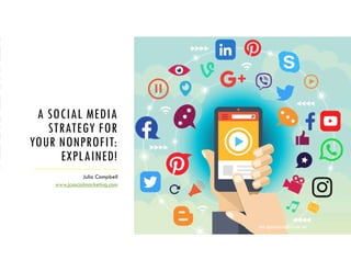 A SOCIAL MEDIA
STRATEGY FOR
YOUR NONPROFIT:
EXPLAINED!
Julia Campbell
www.jcsocialmarketing.com
TWEET: @JULIACSOCIA@ELEVATION_WEBTWEET: @JULIACSOCIA@ELEVATION_WEB
 