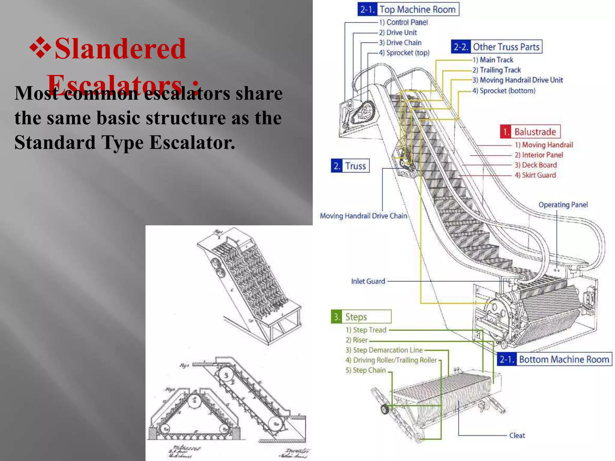 Slandered 
MosEt csocmamlaont oesrcasl a:tors share 
the same basic structure as the 
Standard Type Escalator. 
 
