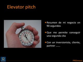 Elevator pitch Resumen de mi negocio en 90 segundos Que me permite conseguir una segunda cita Con un inversionista, cliente, partner ……. 
