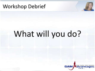 Workshop Debrief
What will you do?
 