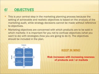 <ul><li>This is your central step in the marketing planning process because the setting of achievable and realistic object...