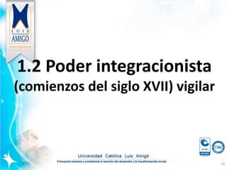 1.2 Poder integracionista
(comienzos del siglo XVII) vigilar
10
 