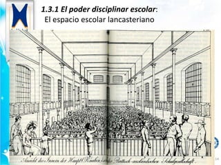 14
1.3.1 El poder disciplinar escolar:
El espacio escolar lancasteriano
 