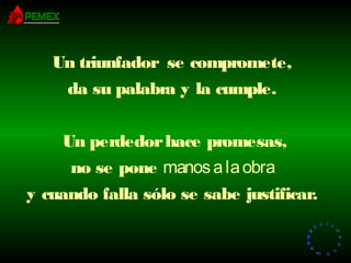 RR
ee
HH
cc
uu rr ss
ssoo
uu
mm aa
nn
oo
RR
ee
HH
cc
uu rr ss
ssoo
uu
mm aa
nn
oo
Un triunfador se compromete,
da su palabra y la cumple.
 Un perdedorhace promesas,
no se pone manosalaobra
y cuando falla sólo se sabe justificar.
 