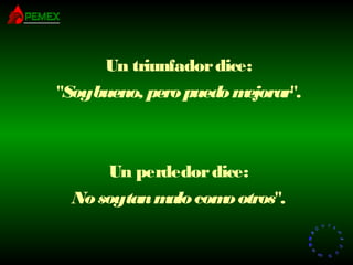 RR
ee
HH
cc
uu rr ss
ssoo
uu
mm aa
nn
oo
RR
ee
HH
cc
uu rr ss
ssoo
uu
mm aa
nn
oo
Un triunfadordice:
"Soybueno, peropuedomejorar".
Un perdedordice:
Nosoytanmalocomootros".
 