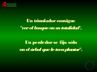RR
ee
HH
cc
uu rr ss
ssoo
uu
mm aa
nn
oo
RR
ee
HH
cc
uu rr ss
ssoo
uu
mm aa
nn
oo
Un triunfadorconsigue
"verelbosqueensutotalidad".
Un perdedorse fija sólo
enelárbolqueletocaplantar".
 